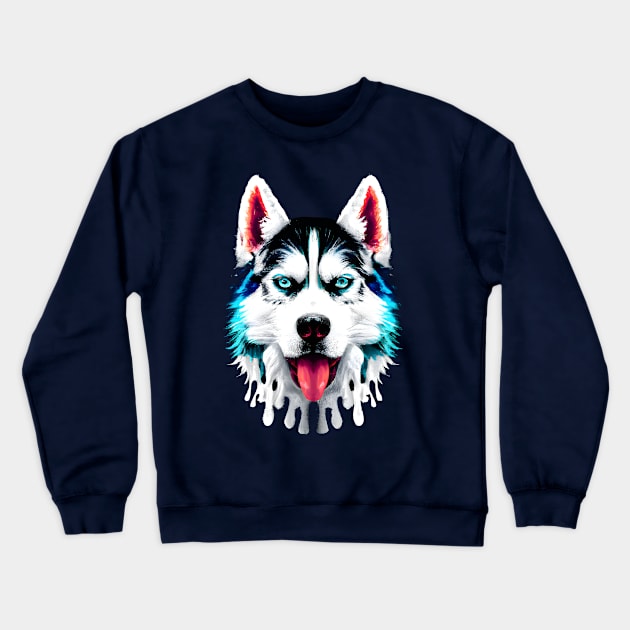 Alaskan Husky Melty Watercolor Crewneck Sweatshirt by Furrban